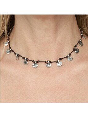 Silver Tone Greek Spiral Charm Choker Necklace – Minimalist Boho Collar